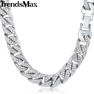 14mm Miami Curb Cuban Chain Necklace For Men Gold Silver Hip Hop Iced Out Paved Rhinestones CZ Rapper Necklace Jewelry GN432 - Gabriel